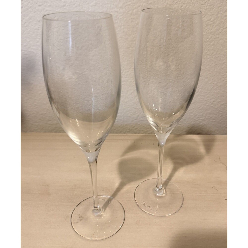 Dom Pérignon Crystal Champagne Flutes Set of 2 Signed Pour Dot Glasses